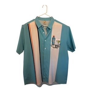 Hardaddy Mens XL Blue Retro Cocktail Martini Mid Century Modern Bowling Shirt